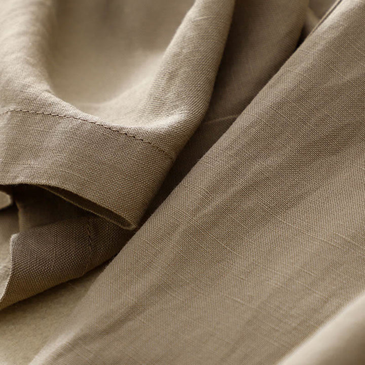 Buddha Stones Jednokolorowe Przód Guziki Tył Elastyczna Bawełna Len Spodnie Damskie Z Kieszeniami - image 22