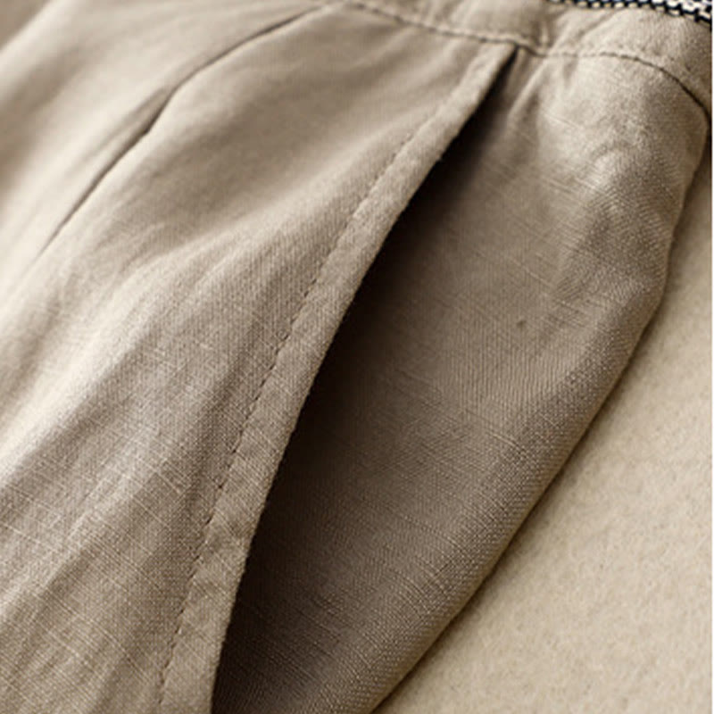 Buddha Stones Jednokolorowe Przód Guziki Tył Elastyczna Bawełna Len Spodnie Damskie Z Kieszeniami - image 20