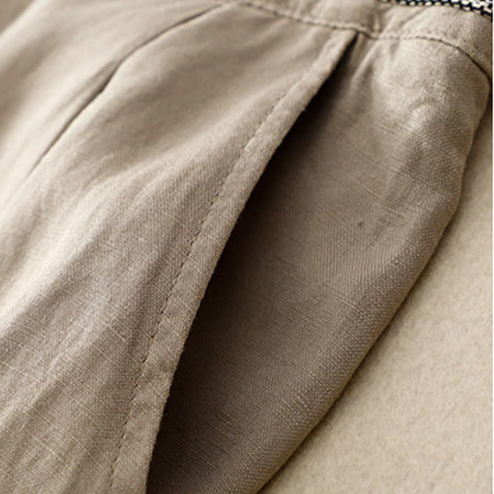 Buddha Stones Jednokolorowe Przód Guziki Tył Elastyczna Bawełna Len Spodnie Damskie Z Kieszeniami - image 20