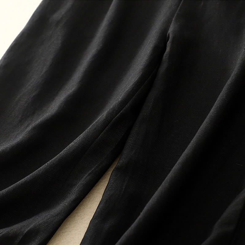 Buddha Stones Jednokolorowe Przód Guziki Tył Elastyczna Bawełna Len Spodnie Damskie Z Kieszeniami - image 34