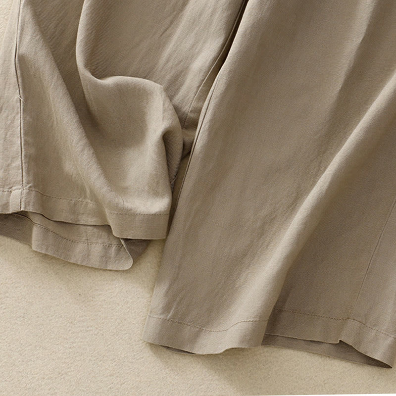 Buddha Stones Jednokolorowe Przód Guziki Tył Elastyczna Bawełna Len Spodnie Damskie Z Kieszeniami - image 23