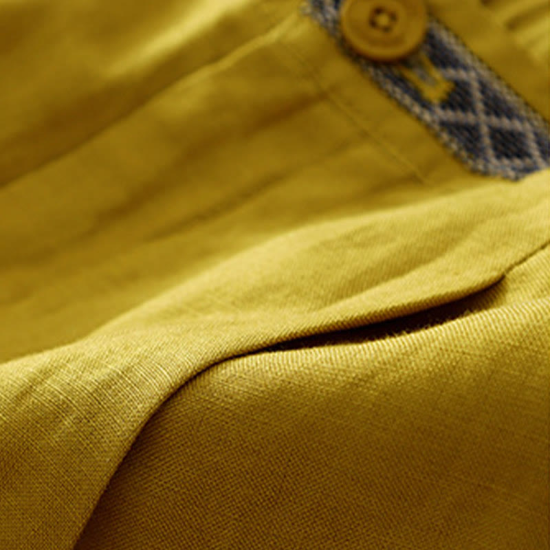 Buddha Stones Jednokolorowe Przód Guziki Tył Elastyczna Bawełna Len Spodnie Damskie Z Kieszeniami - image 13