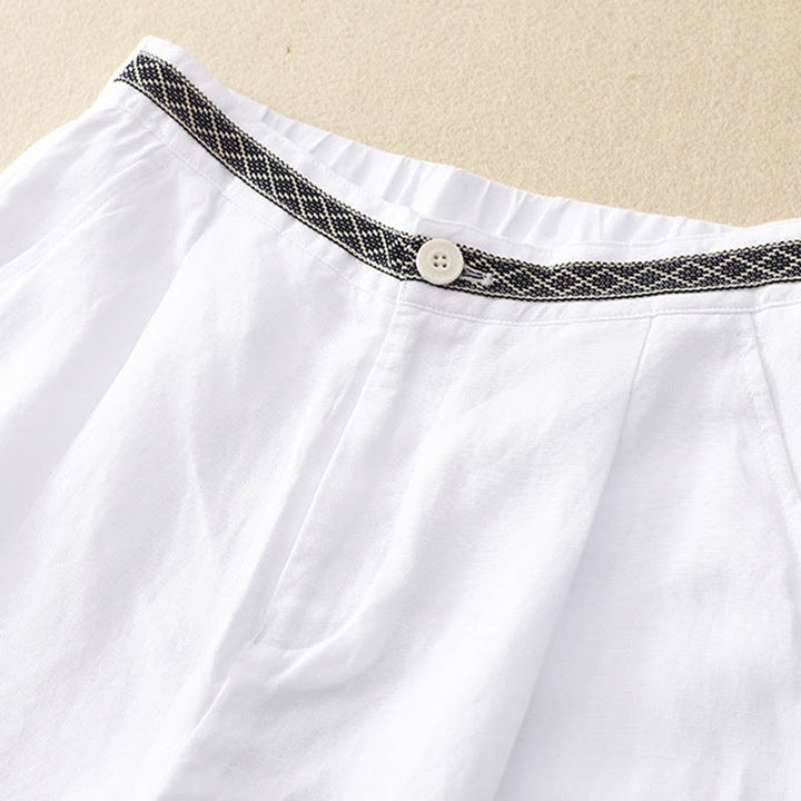 Buddha Stones Jednokolorowe Przód Guziki Tył Elastyczna Bawełna Len Spodnie Damskie Z Kieszeniami - image 25