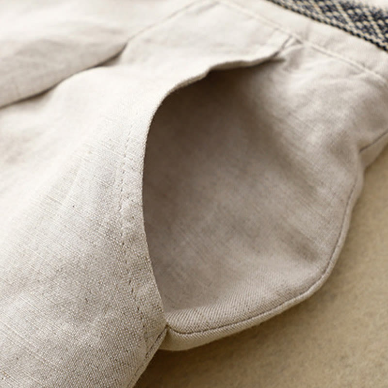 Buddha Stones Jednokolorowe Przód Guziki Tył Elastyczna Bawełna Len Spodnie Damskie Z Kieszeniami - image 8