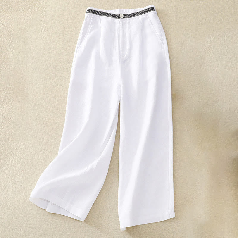 Buddha Stones Jednokolorowe Przód Guziki Tył Elastyczna Bawełna Len Spodnie Damskie Z Kieszeniami - Biały - US8-10，UK/AU12-14，EU40-42 (2XL) - image 24