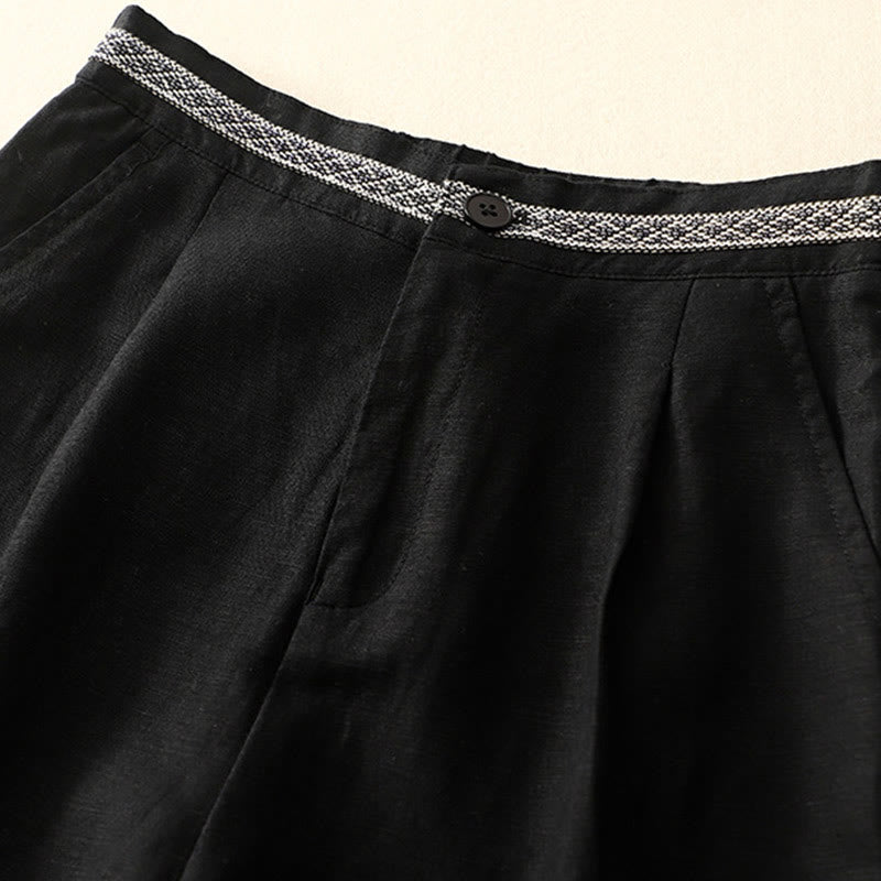 Buddha Stones Jednokolorowe Przód Guziki Tył Elastyczna Bawełna Len Spodnie Damskie Z Kieszeniami - image 31