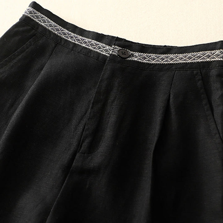 Buddha Stones Jednokolorowe Przód Guziki Tył Elastyczna Bawełna Len Spodnie Damskie Z Kieszeniami - image 31