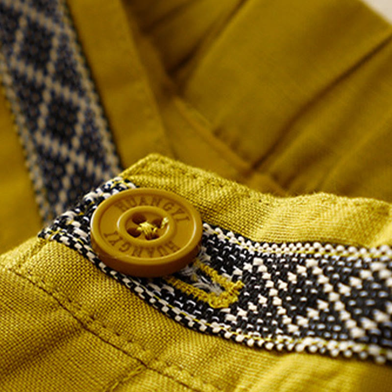 Buddha Stones Jednokolorowe Przód Guziki Tył Elastyczna Bawełna Len Spodnie Damskie Z Kieszeniami - image 12