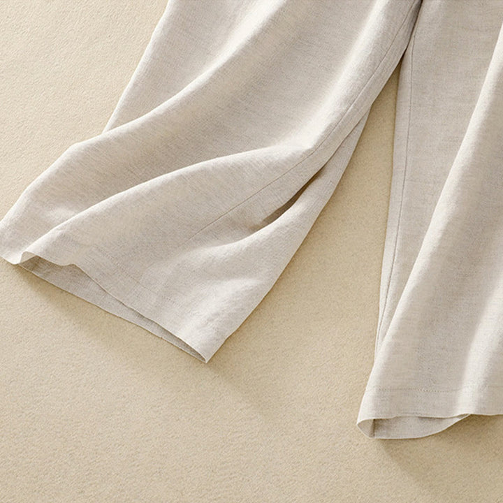 Buddha Stones Jednokolorowe Przód Guziki Tył Elastyczna Bawełna Len Spodnie Damskie Z Kieszeniami - image 9