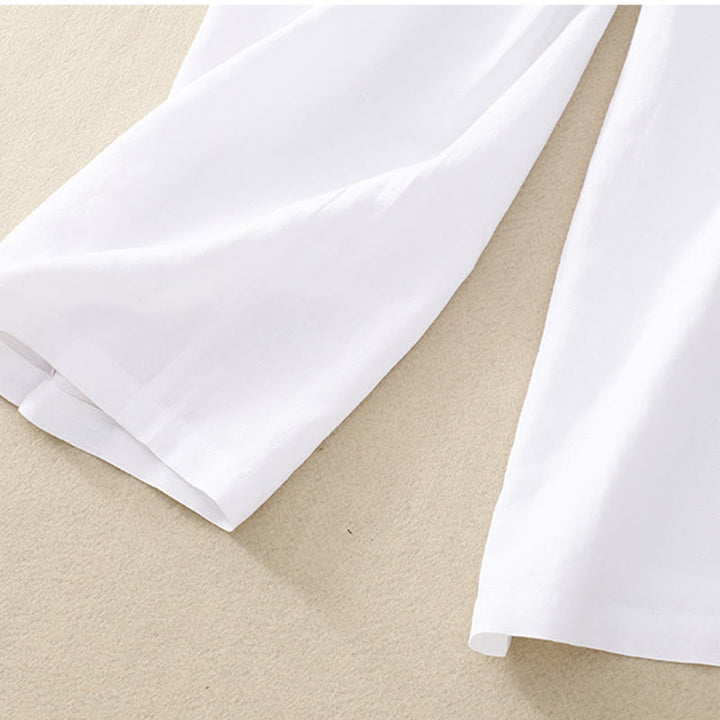 Buddha Stones Jednokolorowe Przód Guziki Tył Elastyczna Bawełna Len Spodnie Damskie Z Kieszeniami - image 29