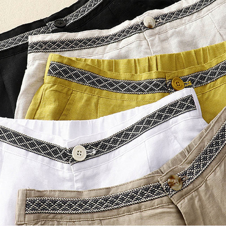 Buddha Stones Jednokolorowe Przód Guziki Tył Elastyczna Bawełna Len Spodnie Damskie Z Kieszeniami - image 2