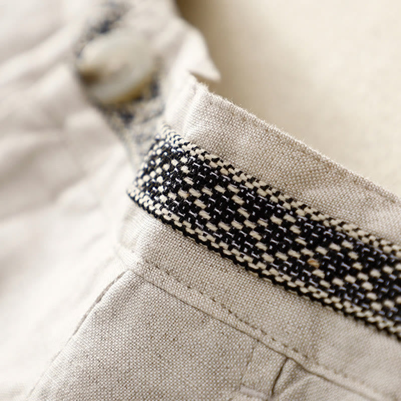 Buddha Stones Jednokolorowe Przód Guziki Tył Elastyczna Bawełna Len Spodnie Damskie Z Kieszeniami - image 6