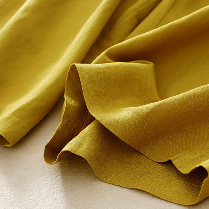 Buddha Stones Jednokolorowe Przód Guziki Tył Elastyczna Bawełna Len Spodnie Damskie Z Kieszeniami - image 15