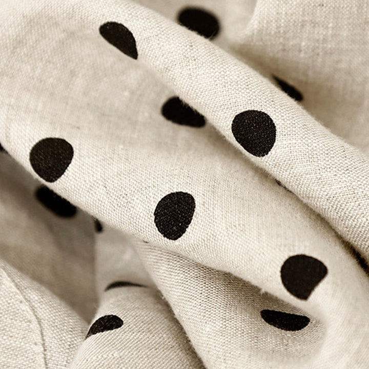 Buddha Stones Casual Czarne Groszki Ściągacz Bawełna Len Spodnie Damskie Z Kieszeniami