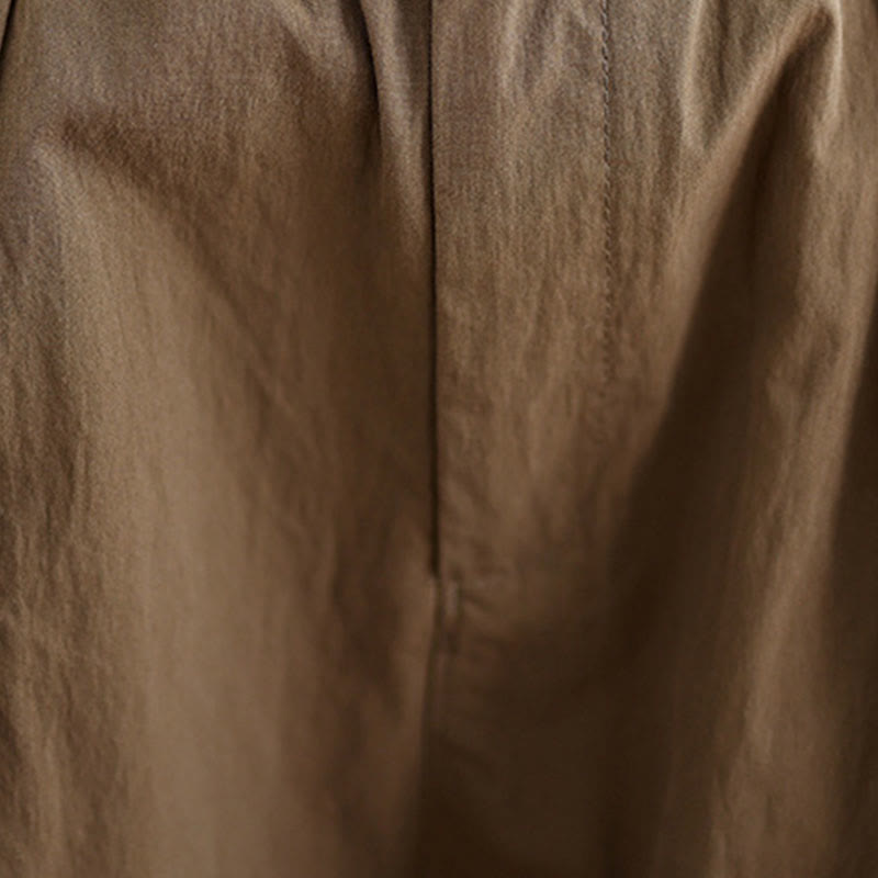 Buddha Stones Casual Jednokolorowe Jednokolorowe Spodnie Damskie Z Elastycznym Pasem Z Jednym Guzikiem Bawełna Lniana Z Kieszeniami