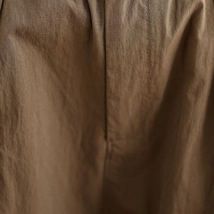 Buddha Stones Casual Jednokolorowe Jednokolorowe Spodnie Damskie Z Elastycznym Pasem Z Jednym Guzikiem Bawełna Lniana Z Kieszeniami