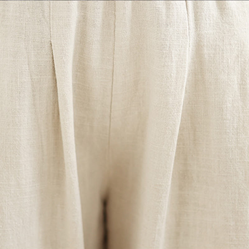 Buddha Stones Casual Jednokolorowe Zwężane Elastyczne Spodnie Damskie Z Kieszeniami Bawełniano-Lniane - image 16