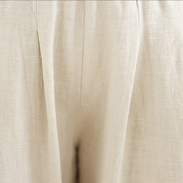Buddha Stones Casual Jednokolorowe Zwężane Elastyczne Spodnie Damskie Z Kieszeniami Bawełniano-Lniane - image 16