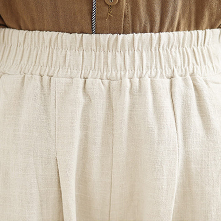 Buddha Stones Casual Jednokolorowe Zwężane Elastyczne Spodnie Damskie Z Kieszeniami Bawełniano-Lniane - image 14