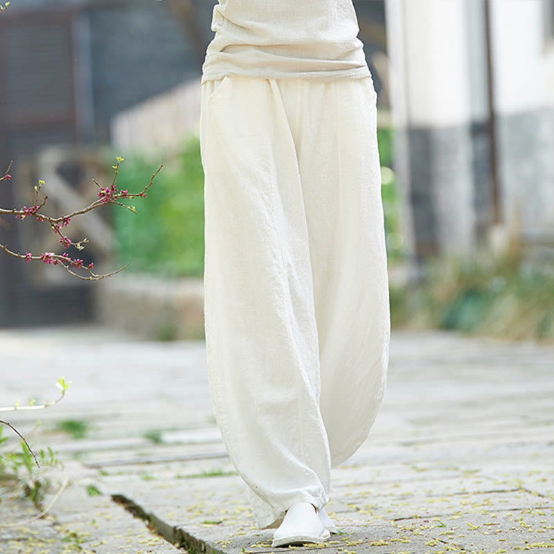 Buddha Stones Casual Jednokolorowy Elastyczny Pas Spodnie Damskie Z Kieszeniami Podszyte Polarem Bawełniane Ramie - Biały - US4, UK/AU8, EU36 (L) - image 21
