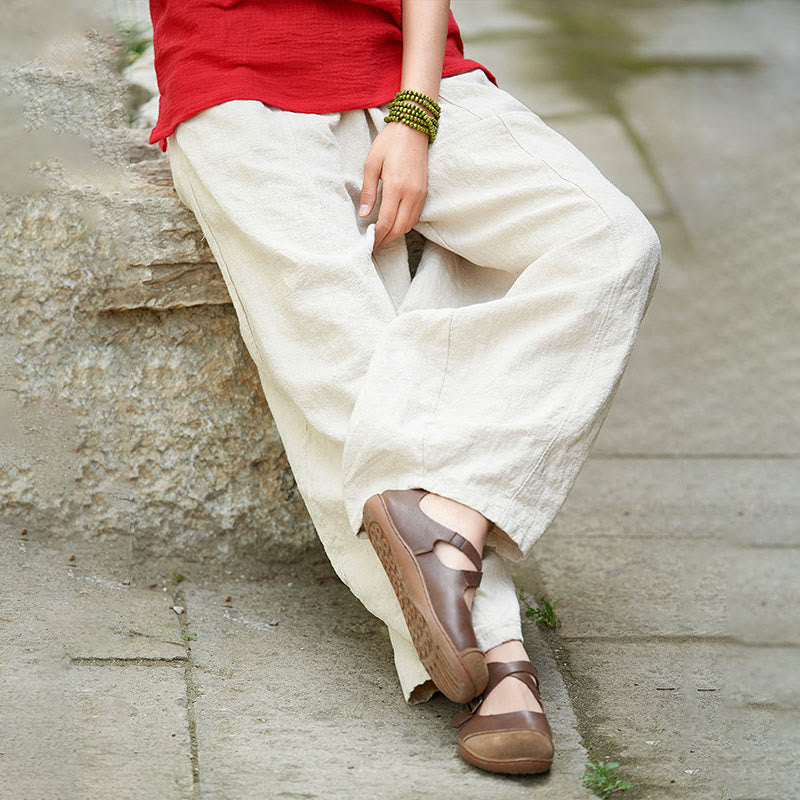 Buddha Stones Casual Jednokolorowy Elastyczny Pas Spodnie Damskie Z Kieszeniami Podszyte Polarem Bawełniane Ramie - image 7