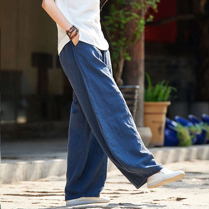 Buddha Stones Casual Jednokolorowy Elastyczny Pas Spodnie Damskie Z Kieszeniami Podszyte Polarem Bawełniane Ramie - image 34