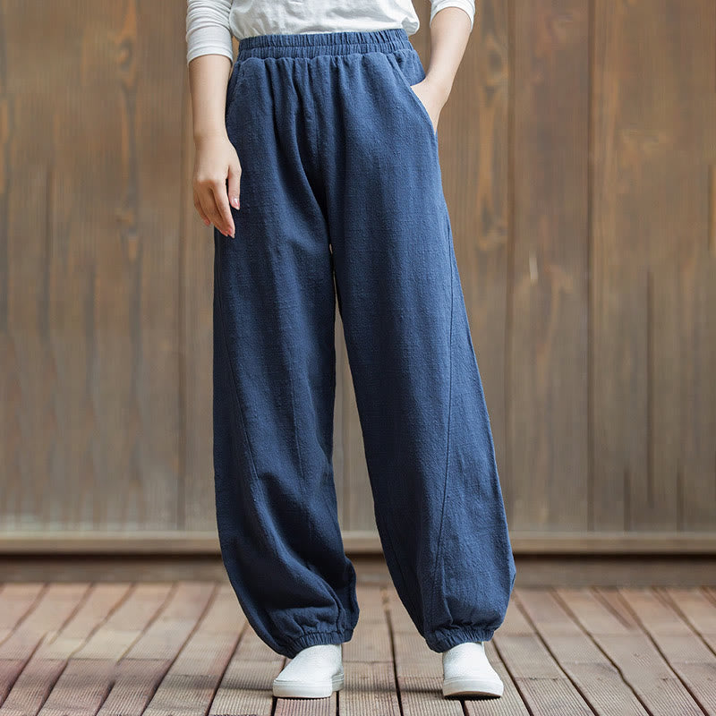 Buddha Stones Casual Jednolity Kolor Gładki Elastyczny Pas Bawełniana Ramia Damskie Spodnie Z Kieszeniami - image 39