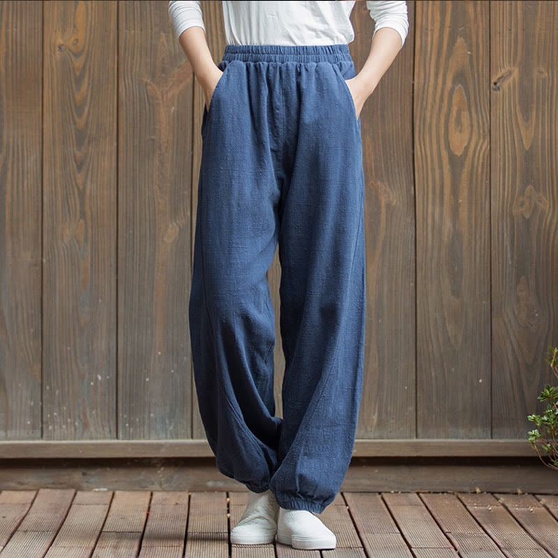 Buddha Stones Casual Jednolity Kolor Gładki Elastyczny Pas Bawełniana Ramia Damskie Spodnie Z Kieszeniami - Ciemnoniebieski - US4, UK/AU8, EU36 (L) - image 38