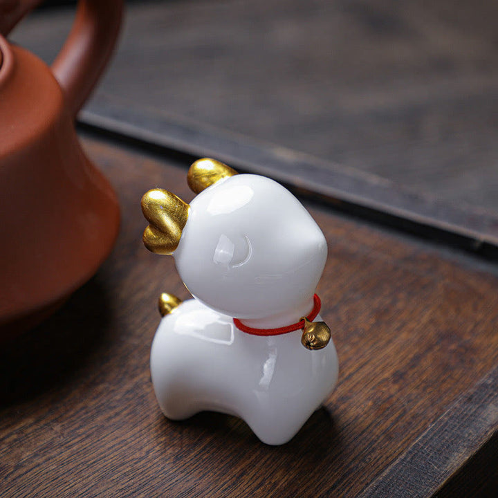 Buddha Stones Mini Jeleń Herbata Zwierzę Ceramiczne Figurka Dekoracja Biurka Domowego