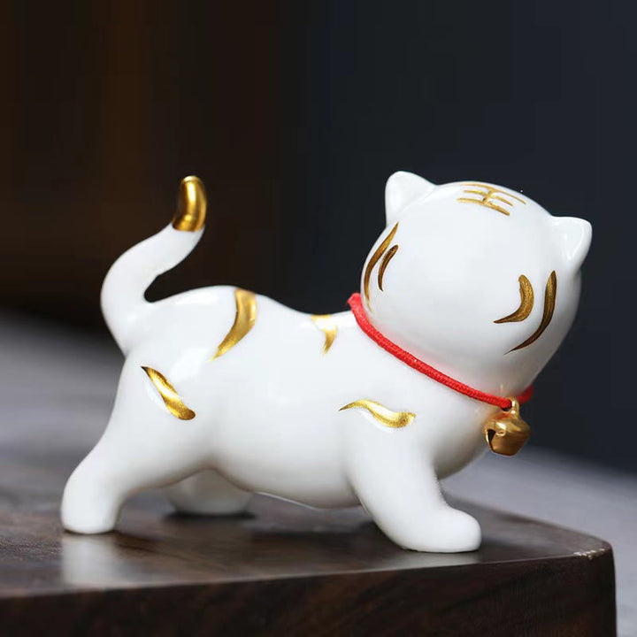Buddha Stones Mini Słodkie Tygrys Herbata Zwierzę Ceramiczne Figurka Dekoracja Biurka Domowego