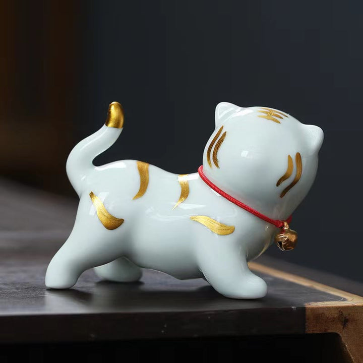 Buddha Stones Mini Słodkie Tygrys Herbata Zwierzę Ceramiczne Figurka Dekoracja Biurka Domowego