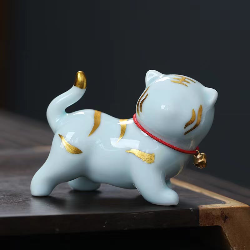Buddha Stones Mini Słodkie Tygrys Herbata Zwierzę Ceramiczne Figurka Dekoracja Biurka Domowego
