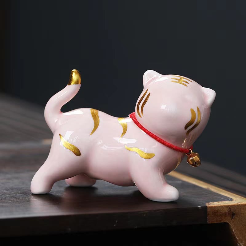 Buddha Stones Mini Słodkie Tygrys Herbata Zwierzę Ceramiczne Figurka Dekoracja Biurka Domowego