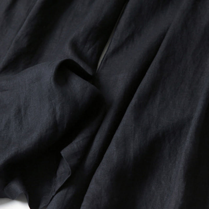 Buddha Stones Spodnie z wysokim stanem, szeroką nogawką, bawełną i lnem, w jednolitym kolorze, z kieszeniami - image 23