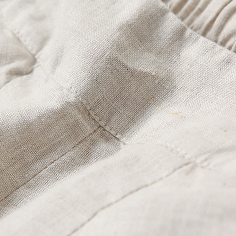 Buddha Stones Spodnie z wysokim stanem, szeroką nogawką, bawełną i lnem, w jednolitym kolorze, z kieszeniami - image 14