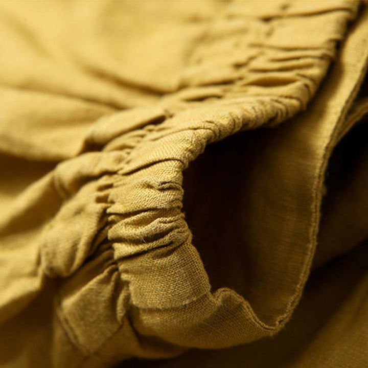 Buddha Stones Spodnie z wysokim stanem, szeroką nogawką, bawełną i lnem, w jednolitym kolorze, z kieszeniami - image 2