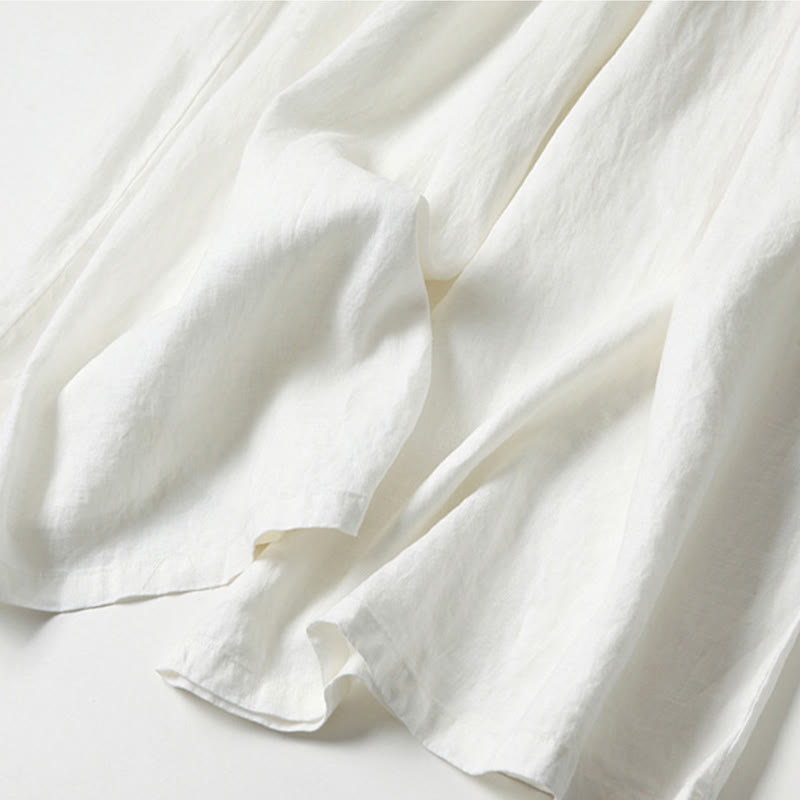 Buddha Stones Spodnie z wysokim stanem, szeroką nogawką, bawełną i lnem, w jednolitym kolorze, z kieszeniami - image 26