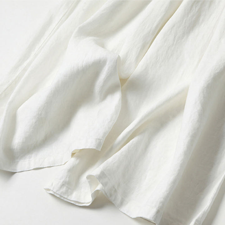 Buddha Stones Spodnie z wysokim stanem, szeroką nogawką, bawełną i lnem, w jednolitym kolorze, z kieszeniami - image 26