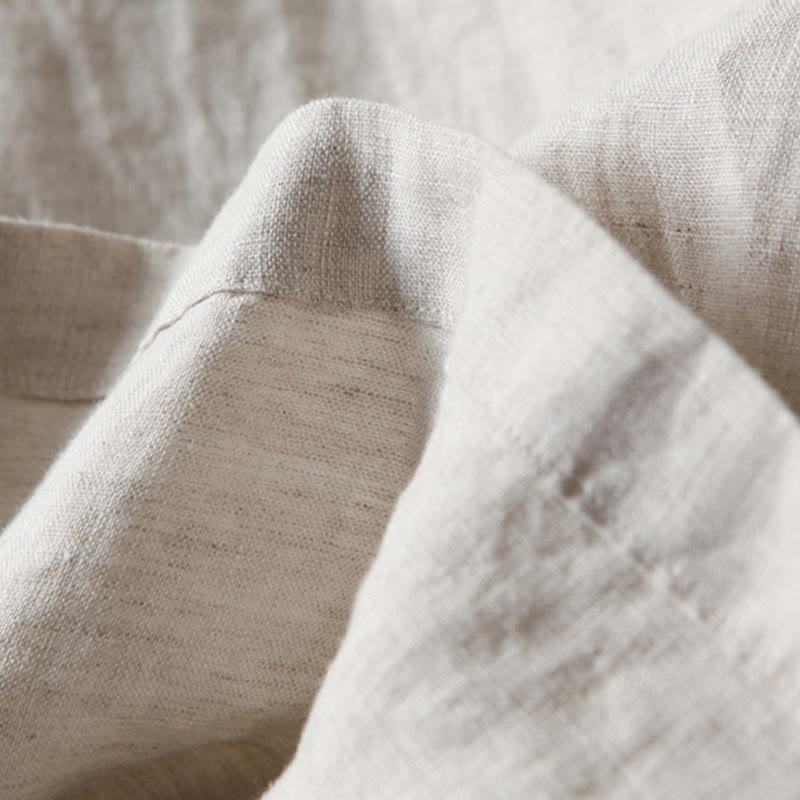 Buddha Stones Spodnie z wysokim stanem, szeroką nogawką, bawełną i lnem, w jednolitym kolorze, z kieszeniami - image 17