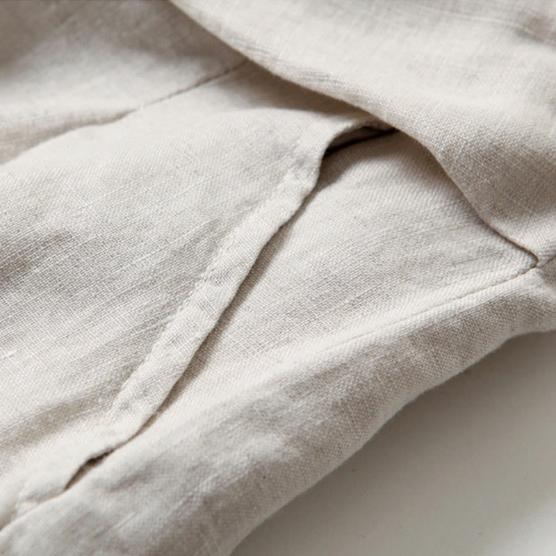 Buddha Stones Spodnie z wysokim stanem, szeroką nogawką, bawełną i lnem, w jednolitym kolorze, z kieszeniami - image 16