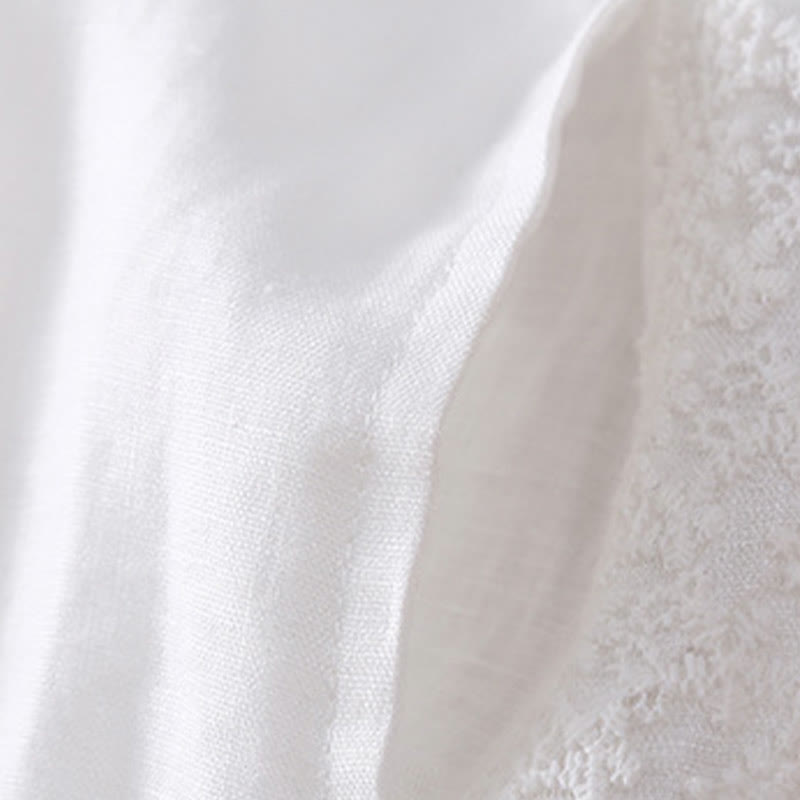 Buddha Stones Jednokolorowe Kwiaty Haftowane Boki Spodnie Damskie Lniane Z Kieszeniami