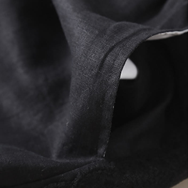 Buddha Stones Jednokolorowe Kwiaty Haftowane Boki Spodnie Damskie Lniane Z Kieszeniami