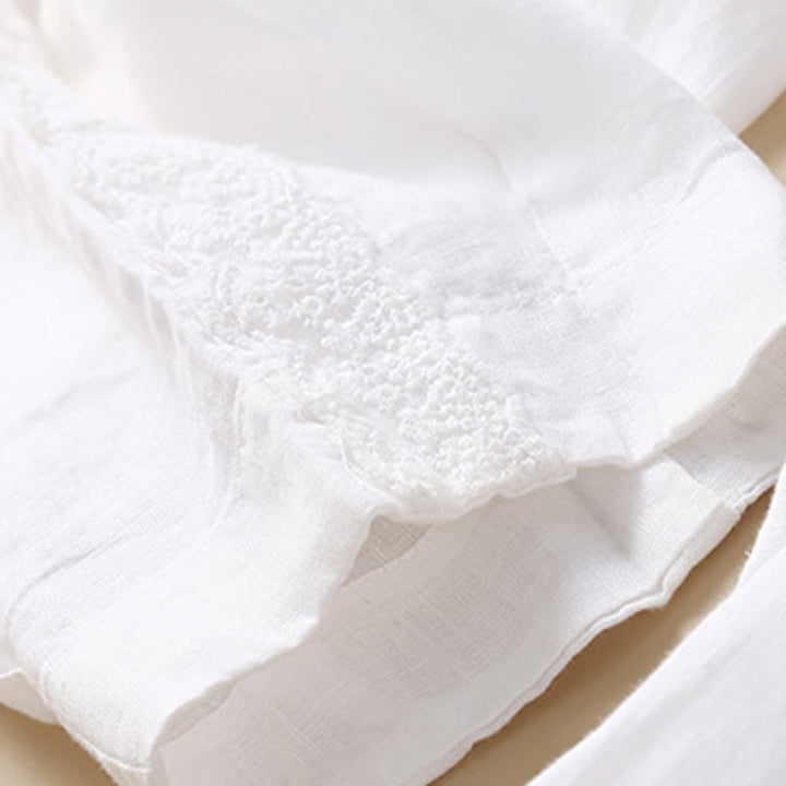 Buddha Stones Jednokolorowe Kwiaty Haftowane Boki Spodnie Damskie Lniane Z Kieszeniami