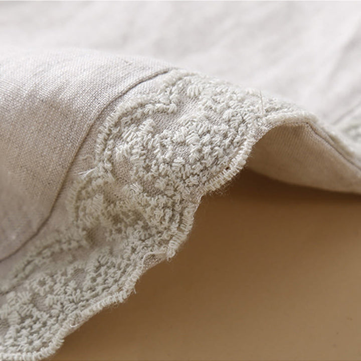 Buddha Stones Jednokolorowe Kwiaty Haftowane Boki Spodnie Damskie Lniane Z Kieszeniami