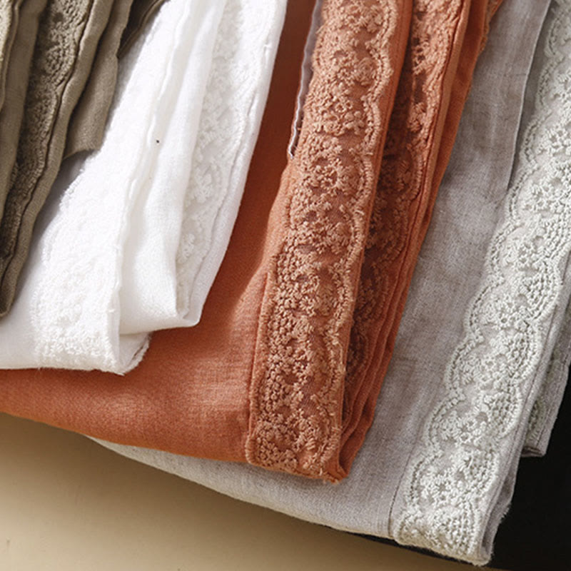 Buddha Stones Jednokolorowe Kwiaty Haftowane Boki Spodnie Damskie Lniane Z Kieszeniami