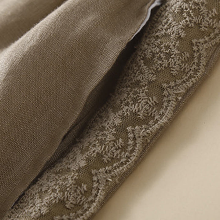 Buddha Stones Jednokolorowe Kwiaty Haftowane Boki Spodnie Damskie Lniane Z Kieszeniami