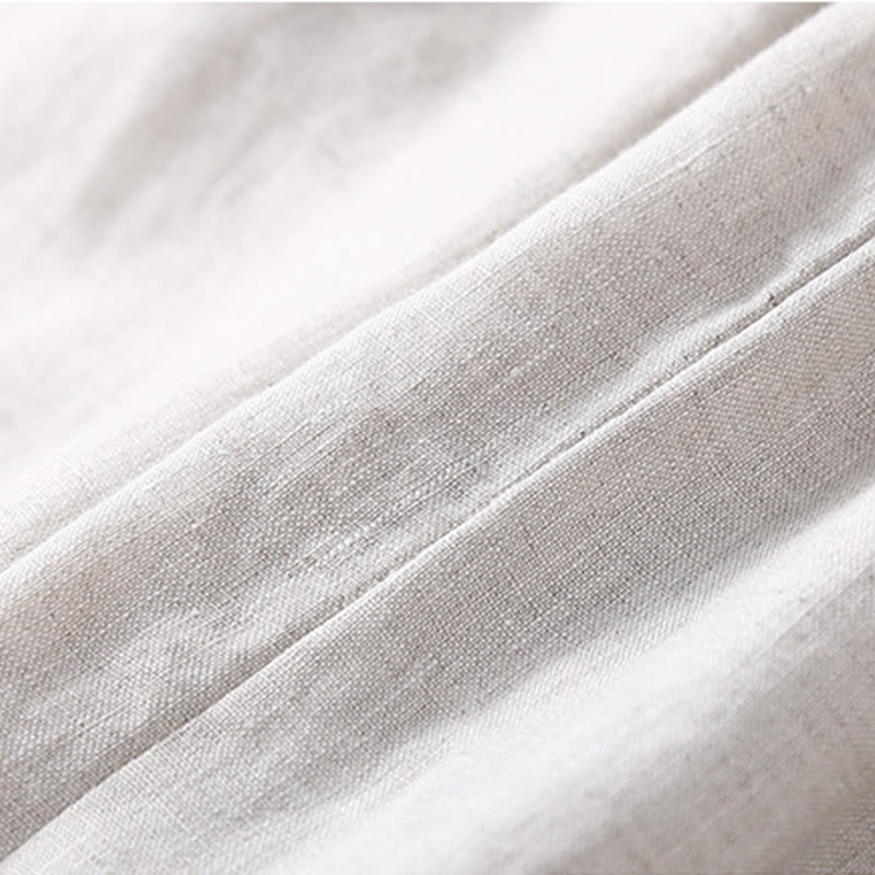 Buddha Stones Jednokolorowe Kwiaty Haftowane Boki Spodnie Damskie Lniane Z Kieszeniami