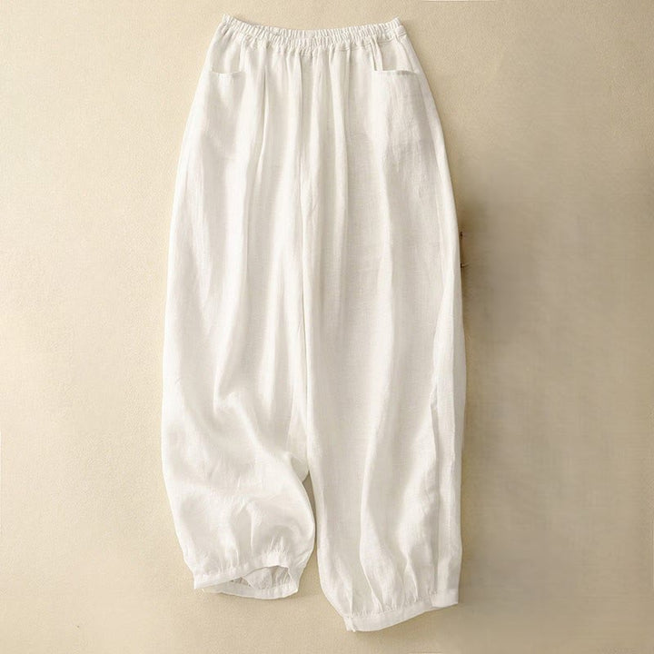 Buddha Stones Casualowe Gładkie Jednokolorowe Lniane Spodnie Damskie Z Kieszeniami - Beżowy - US8-10，UK/AU12-14，EU40-42 (2XL) - image 13