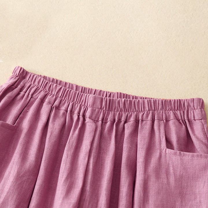 Buddha Stones Casualowe Gładkie Jednokolorowe Lniane Spodnie Damskie Z Kieszeniami - image 5