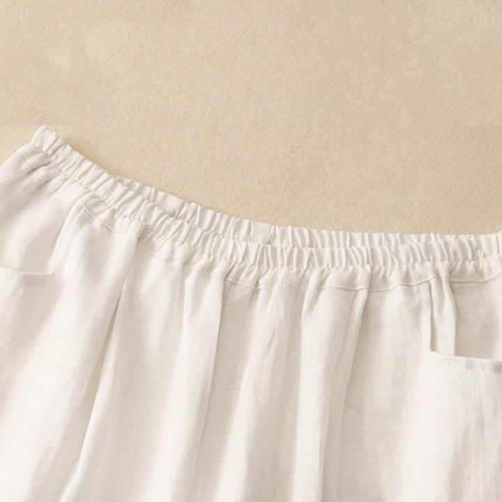 Buddha Stones Casualowe Gładkie Jednokolorowe Lniane Spodnie Damskie Z Kieszeniami - image 14